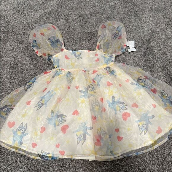 Bluey Theme Heart Accent Fancy Party Dress Sz S (6-7) - Picture 2 of 5